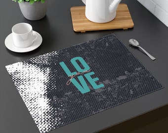 Modern Abstract Pattern Placemats - Black & White geometric Love text - Mother's Day Gift Idea - for Mom's Dining table decor