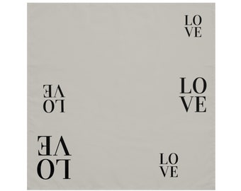 Love print. Typography print napkin. Black print on gray background. Gift for her, gift for him, mother's day gift. Unique modern