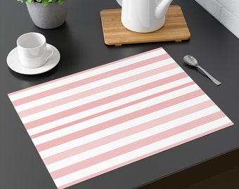 Pink and white strips placemats. Housewarming gift. Modern and mid century design. Dining table table top. Happy meal and easy to clean