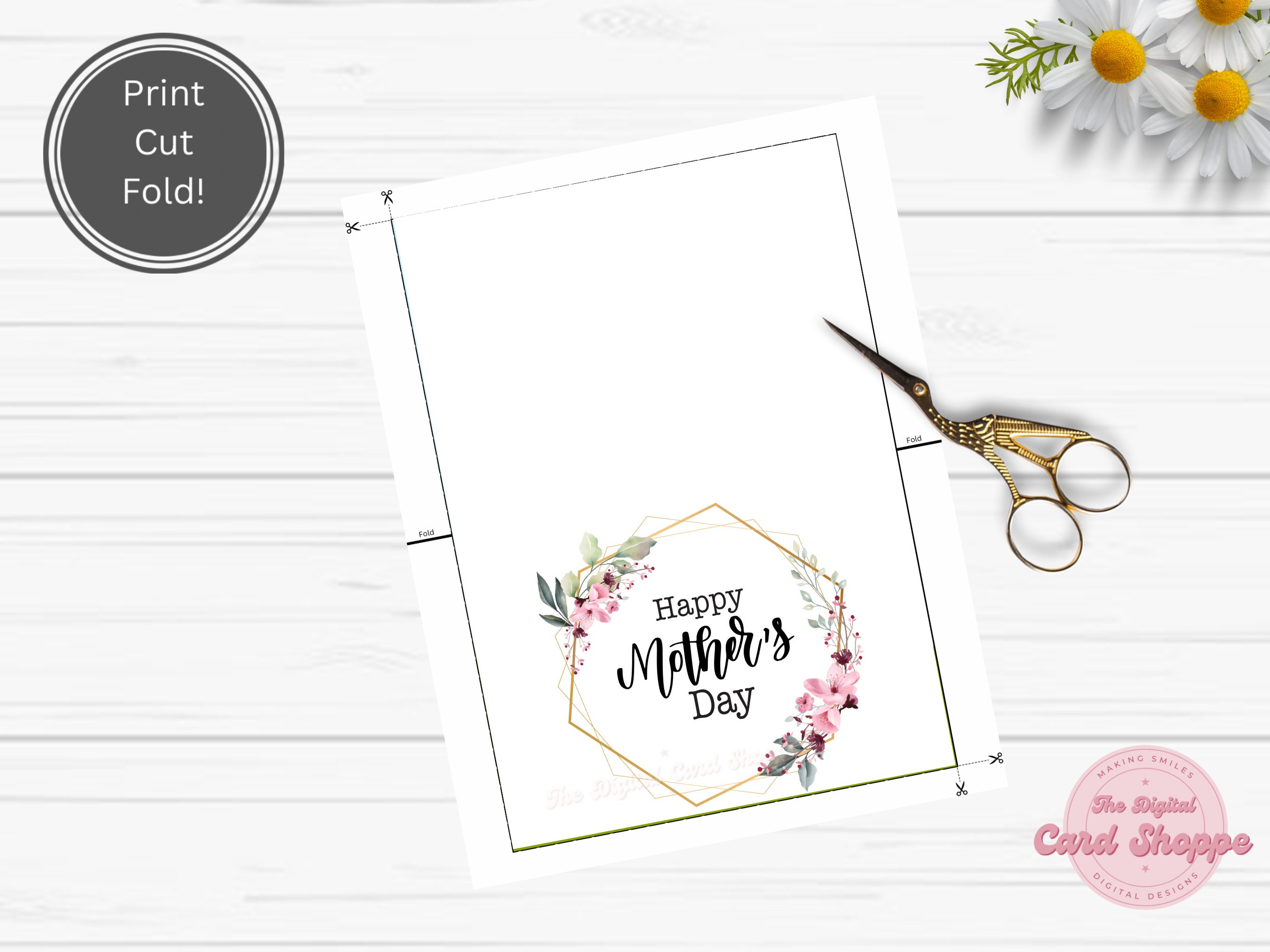 Mother's Day Printable Card. Instant Download. Gold Hexagon Elegant ...