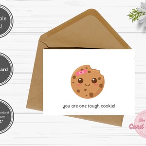 Biglietto d'auguri stampabile "One Tough Cookie". Download immediato. Biscotto carino. Guarisci presto. Busta stampabile fai da te 13x18 cm con istruzioni.