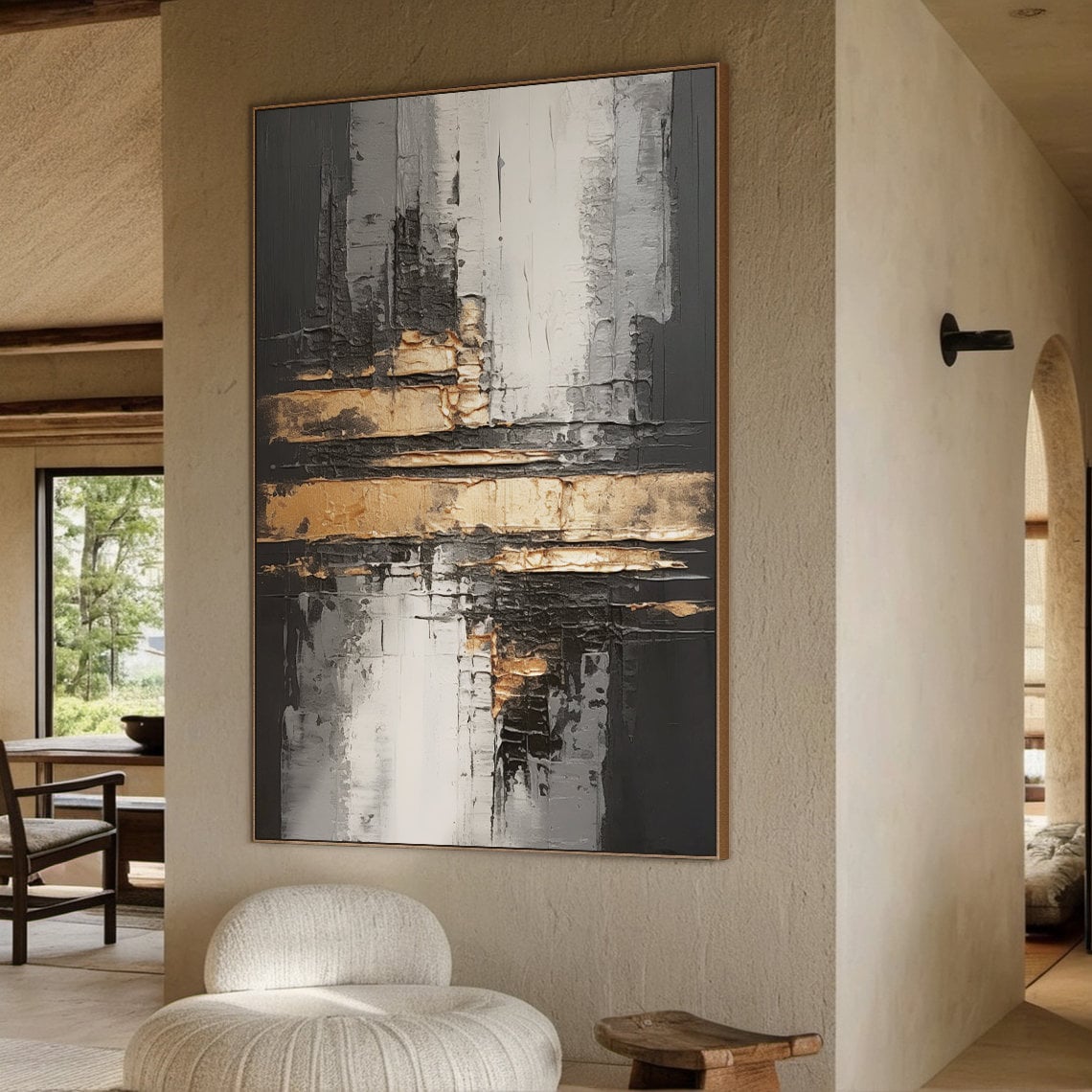 Gray and Black Abstract Canvas Wall Painting, Wabi-sabi Wall Painting ...