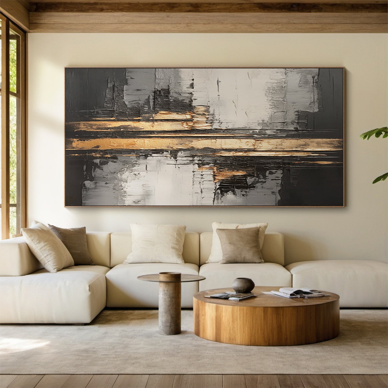 Gray and Black Abstract Canvas Wall Painting, Wabi-sabi Wall Painting ...