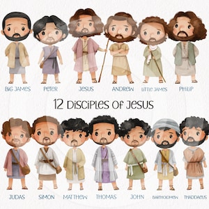 Jesus and 12 Disciples Clip Art  ,Religion, Bible stories Clipart PNG files