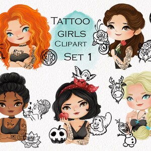 Girls with tattoo clipart set 1 ,instant download PNG file - 300 dpi
