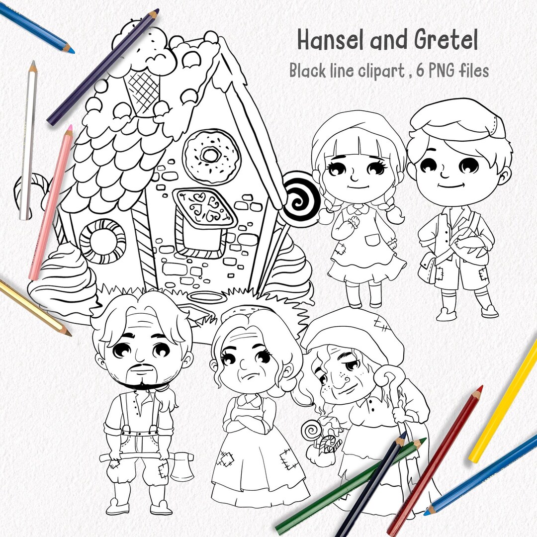 Hansel and Gretel Clipart , Blackline Art Instant Download PNG File ...