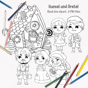 Hansel e Gretel Clipart, disegno in bianco e nero, download immediato file PNG - 300 dpi