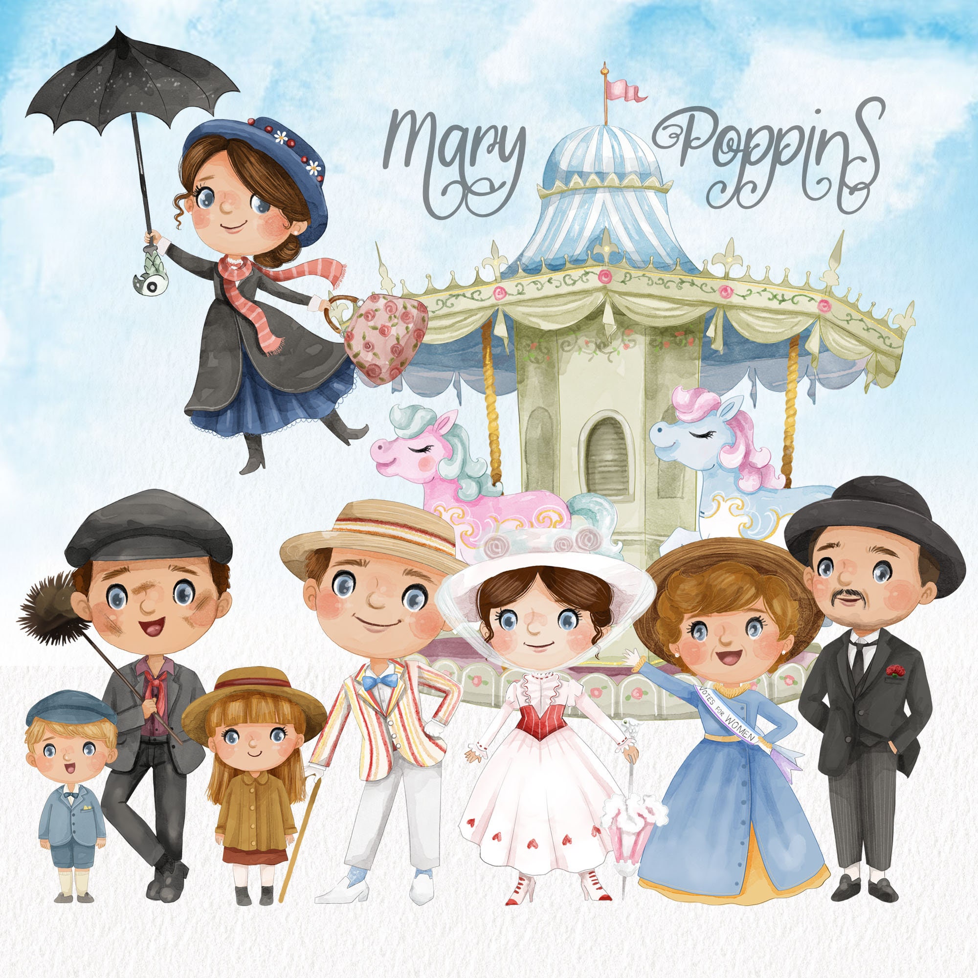 Mary Poppins Clipart Clipart Instant Download PNG File 300 Dpi