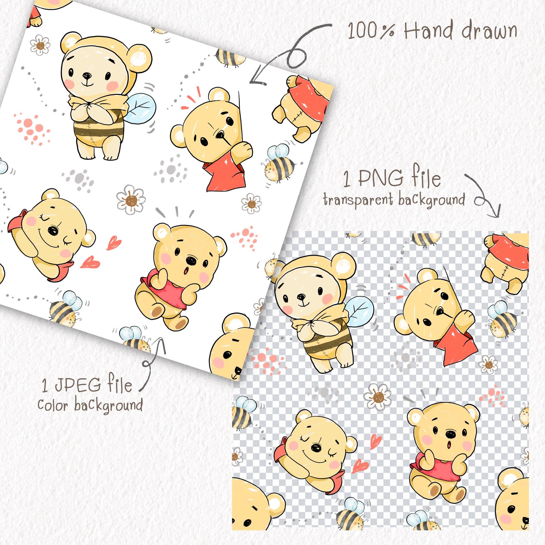 Cute Bear Seamless Pattern, Instant Download PNG File - 300 Dpi - Etsy