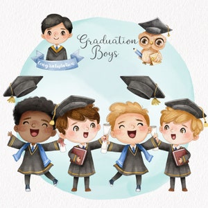 Graduation boys Clipart, Bundle set PNG files 300 dpi.