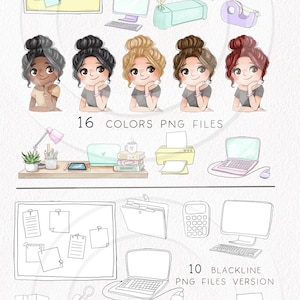 Office Girls Clipart, Hand Drawn Clipart, PNG Files 300 Dpi. - Etsy