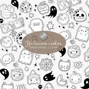 Halloween Cookies doodle ,blackline clipart, PNG file - 300 dpi