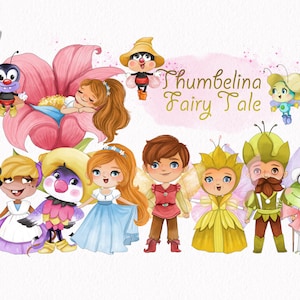 Cute Thumbelina Fairy Tale clipart instant download PNG file - 300 dpi