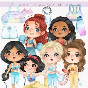 Cute Girls workout clipart set2 ,instant download PNG file - 300 dpi