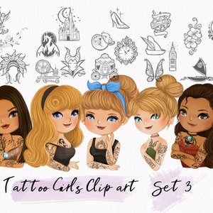 Girls with tattoo clipart set3 ,instant download PNG file - 300 dpi