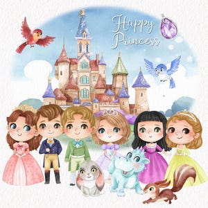 Happy Princess clipart instant download PNG file -300 dpi.