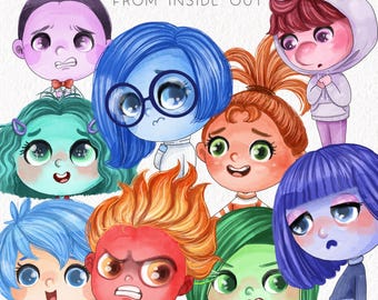 Emotions from inside out inspiration clipart, Hand drawn clipart,  PNG files.