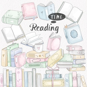Book Lovers Clipart. Book doodle clipart, Hand drawn illustration, clipart instant download PNG file - 300 dpi