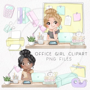 Office Girls clipart, hand drawn clipart, PNG files 300 dpi.