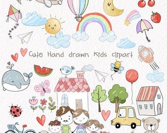 Happy Cartoon Doodle Kids Riding Pencil, Funny Cute Children Sitting on ...