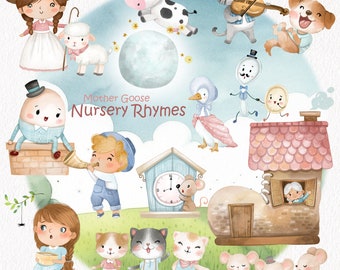 Cute Mother Goose , Nursery Rhymes Clipart PNG files 300 dpi.