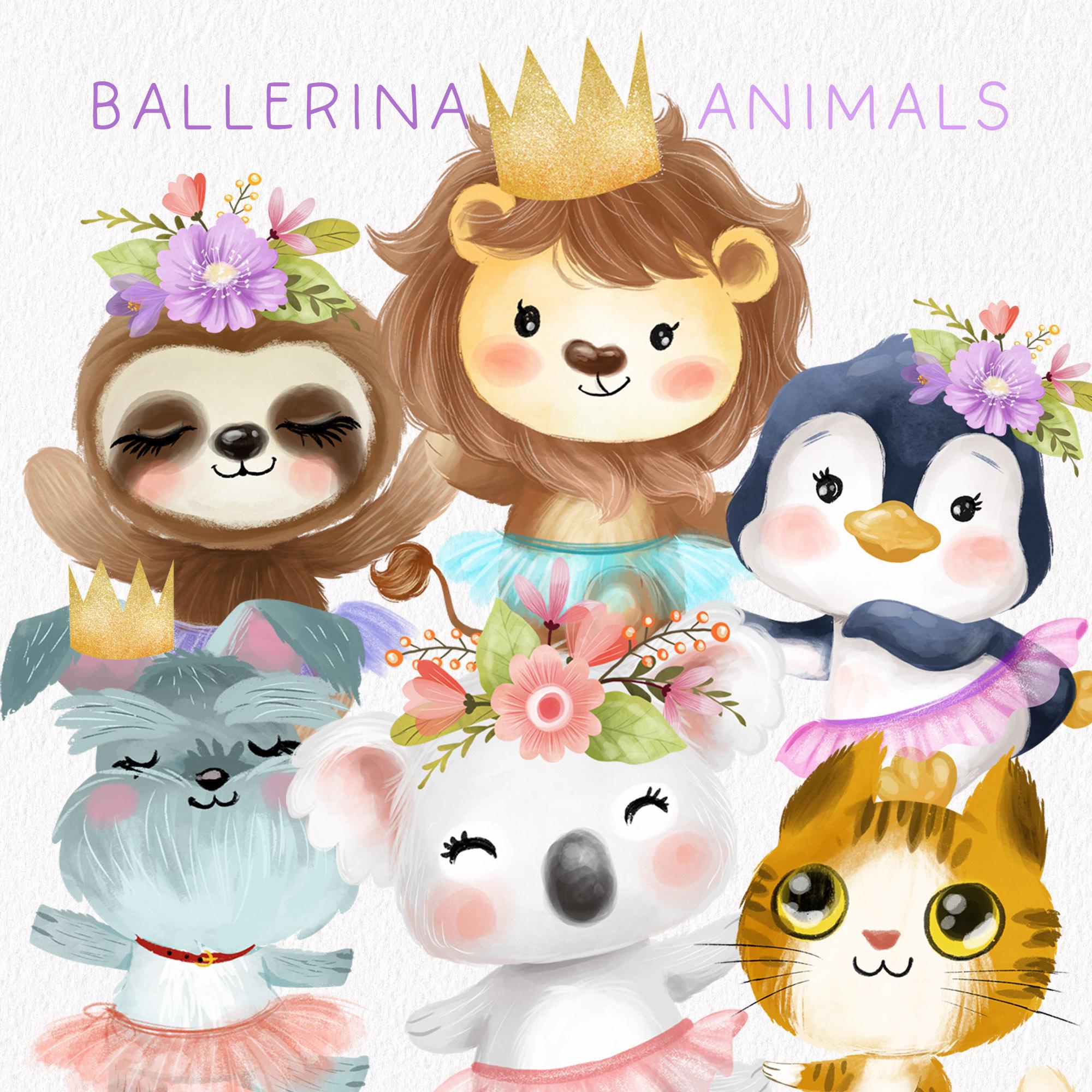 Cute Animals Ballerina Clipart , Hand Drawn Clipart PNG Files. - Etsy