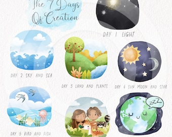 7 Days of Creations Clipart PNG files 300 dpi.