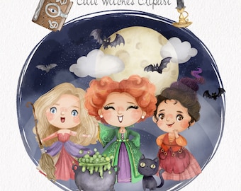Witches girls clipart instant download PNG file - 300 dpi