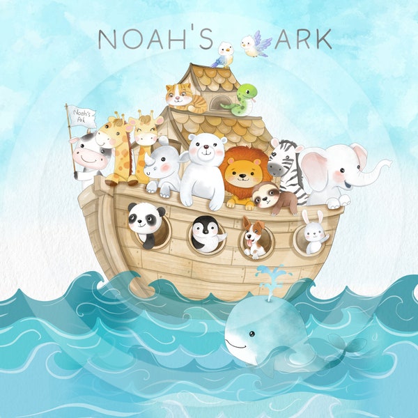 Noah's Ask, dierenbundels clipart PNG-bestanden 300 dpi.