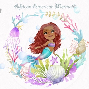 File PNG di download immediato di ClipArt di ispirazione sirena afro-americana - 300 dpi