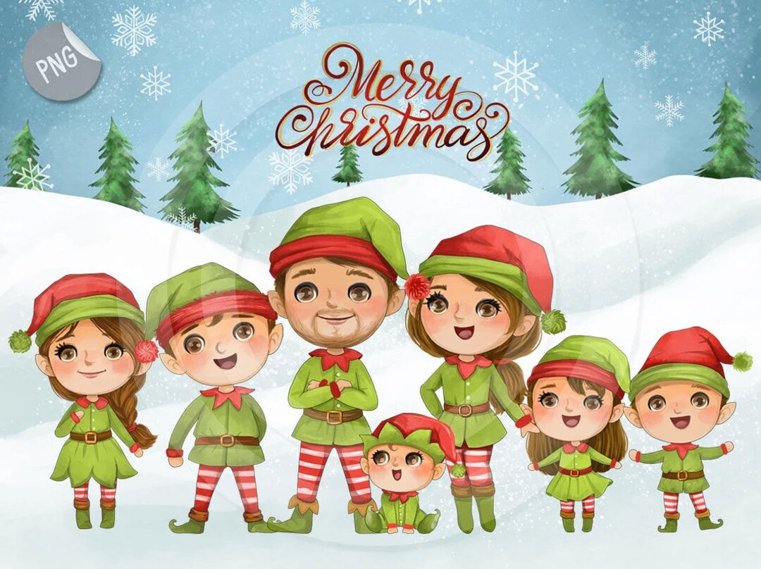Elf Family ,christmas Clipart, Hand Drawn Clipart Instant Download PNG ...