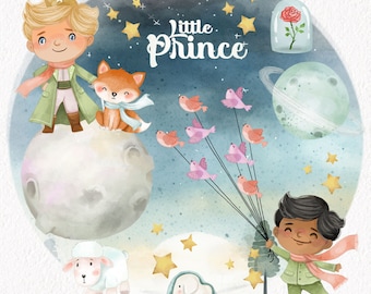 Cute little prince clipart PNG files 300 dpi.