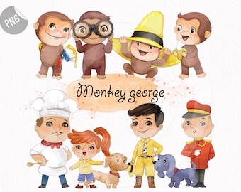 Monkey and friend clipart , Hand drawn clipart, PNG files.