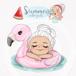 Summer girls clipart ,PNG files 300 dpi.