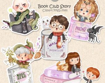 Conjunto de imágenes prediseñadas para la historia del club de lectura, archivo PNG de 300 ppp.