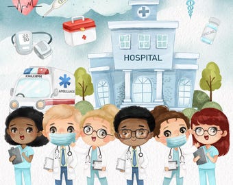 Hand Drawn Doctor and Nurse Clipart: Medical PNG Files (Digital Download)