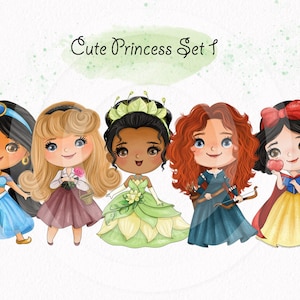 Linda princesa inspiración clipart PNG set 1, archivos PNG 300 ppp.