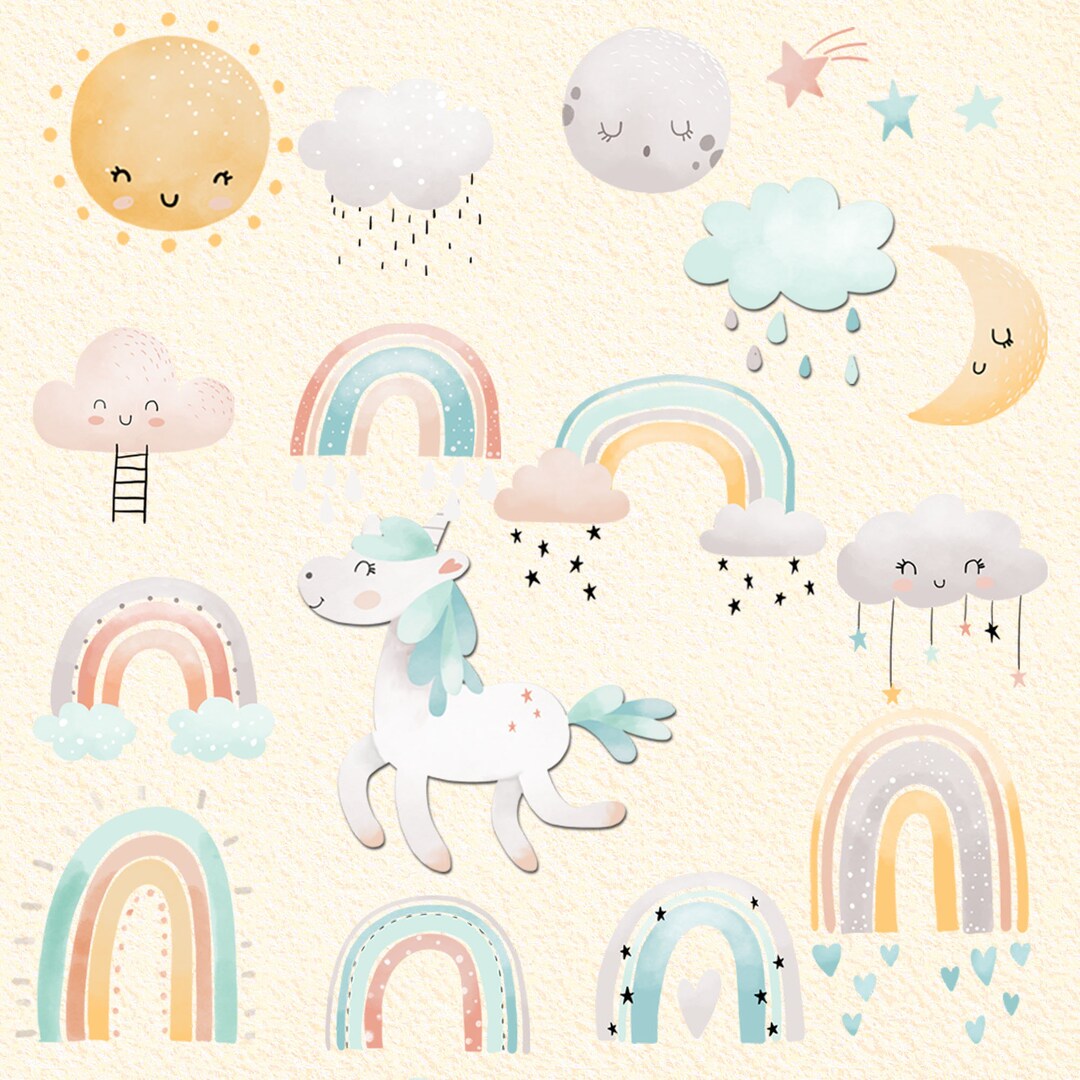 Rainbow Watercolor Pastel Clipart PNG File - Etsy