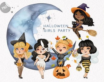 Halloween girls party clipart, PNG files instant download PNG file - 300 dpi