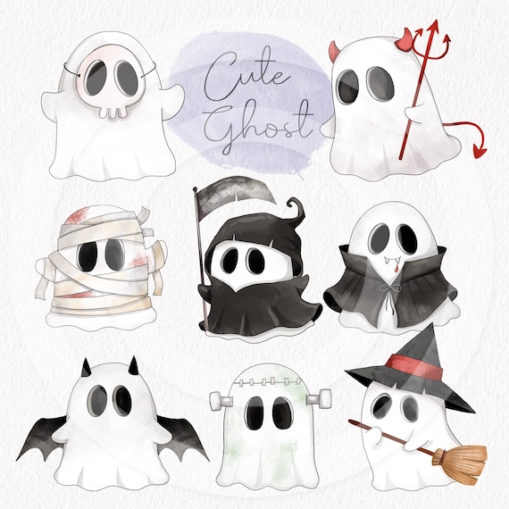 Cute Ghost Clipart PNG files 300 dpi.