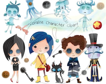 Blaue Haare Mädchen Clipart: Halloween Charakter PNG (Digital Download)