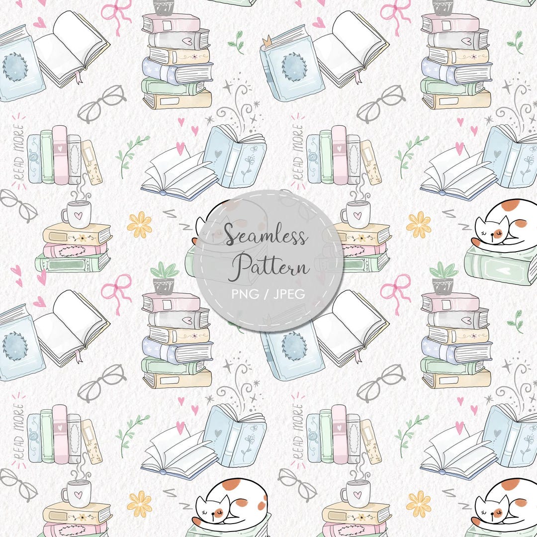 Book Pattern Transparent Book Seamless Pattern, Instant Download PNG File - 300 Dpi - Etsy