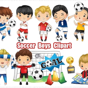 Soccer boys clipart ,Hand drawn clipart PNG files 300 dpi.