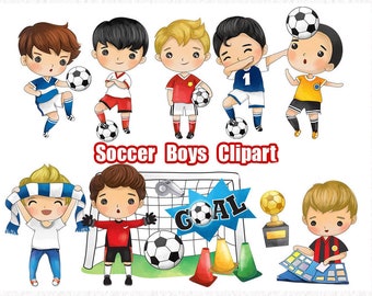 サッカー少年のクリップアート、手描きのクリップアート PNG ファイル 300 dpi。