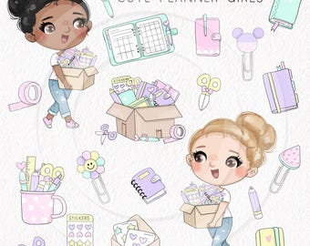Planner Girls, Craft clipart ,hand drawn clipart, PNG files 300 dpi.