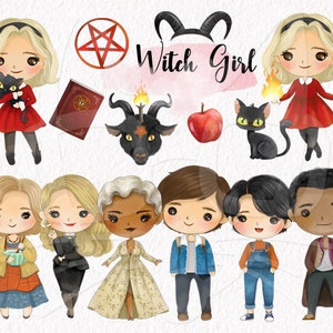 Chica bruja Clipart PNG archivos 300 ppp.