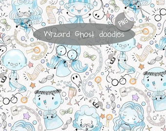 Wizard ghost Hand Drawn clipart, doodle clipart, instant download PNG file - 300 dpi