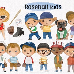 File PNG clipart per bambini che giocano a baseball, 300 dpi.
