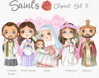 Conjunto de imágenes prediseñadas de santos 5: Ilustraciones religiosas dibujadas a mano (archivos PNG)