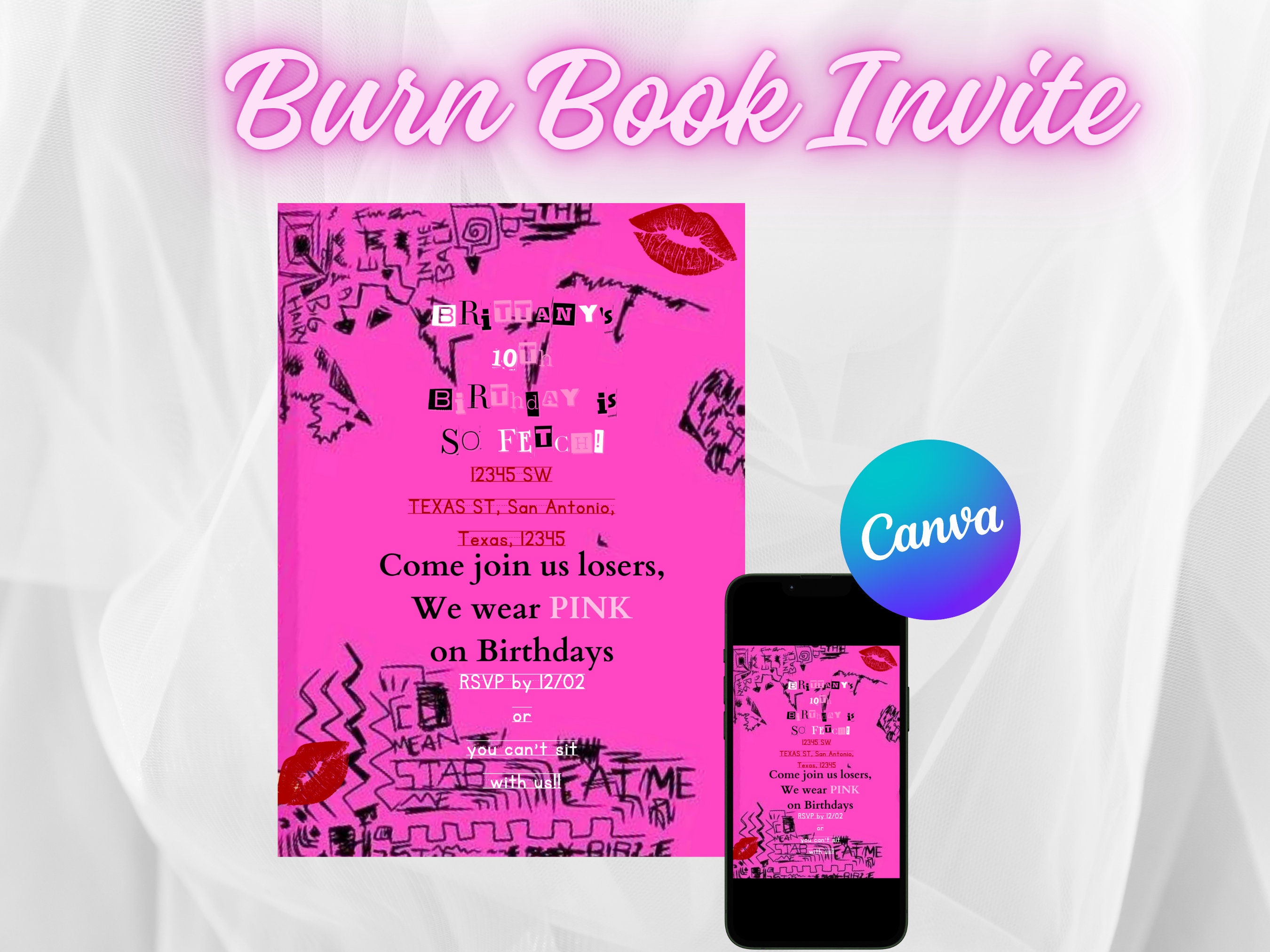 Burn Book Invitation Mean Girls Party Invitation Burn Book Party Invite Burn Book Invitation Mean Girls Party Invitation Burn Book Party Invite